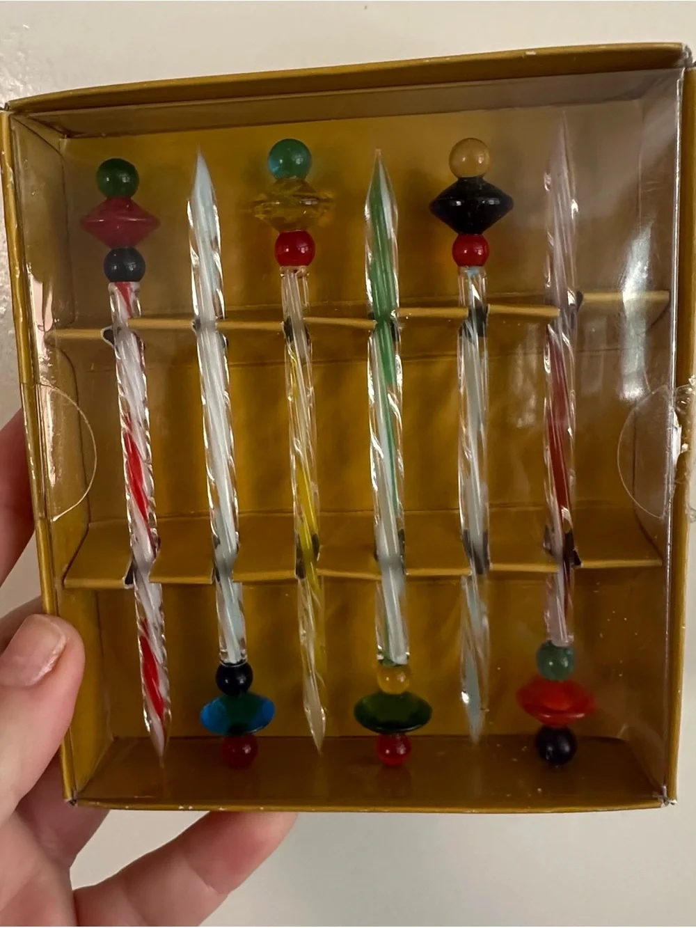 Pier 1 Imports-Set of 6 Twisted Glass Hors D’oeuvere Picks-appx 5”-New In Box